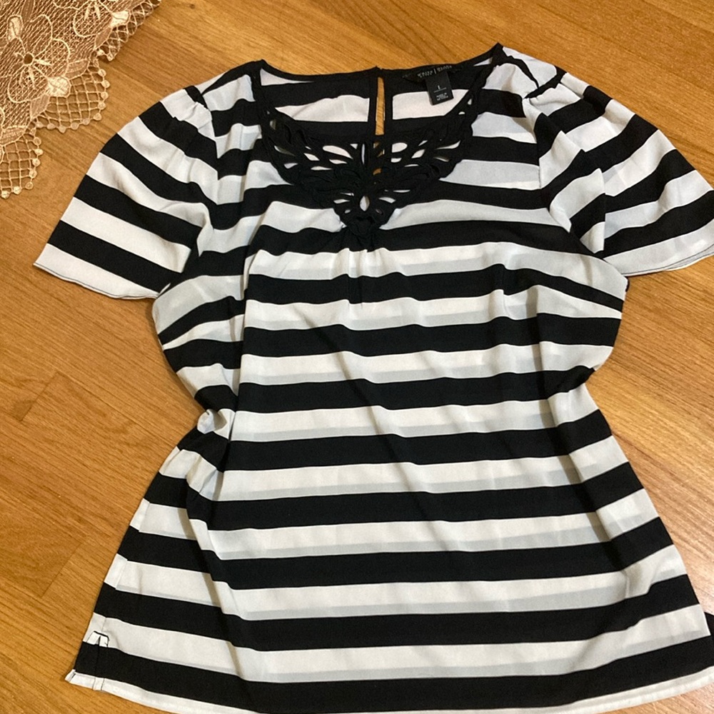 Office Striped Lace-Up Blouse